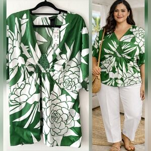 New LANE BRYANT Green Tropical Kimono BLOUSE Shirt Women's PLUS Size 18/20 2XL